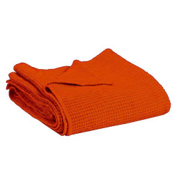 Couvre-lit Vivaraise en coton gaufré MAIA coloris CITROUILLE