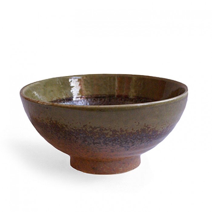 Bol à piler japonais suribachi en grès brun, intérieur rainuré