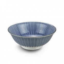 Bol à ramen japonais Kotobuki Ø20,5cm 1,2L bleu et blanc motif lignes
