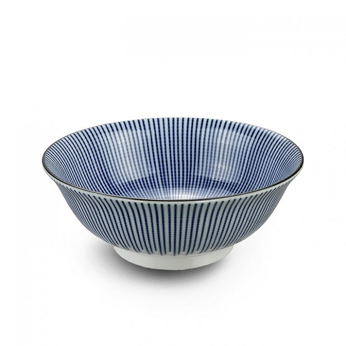 Bol à ramen japonais Kotobuki Ø20,5cm 1,2L bleu et blanc motif lignes
