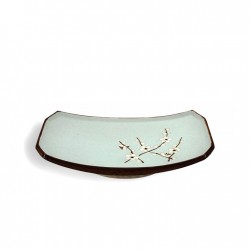 plat japonais rectangulaire sakura vert d’eau 22 cm fleurs de cerisier