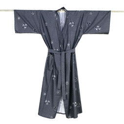 Yukata homme KAMON en coton, motif de blasons japonais noir sur fond blanc