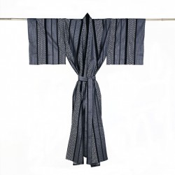 Yukata homme SUICHOKU bleu marine en coton, motif de lignes verticales