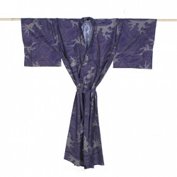 Yukata homme HOKUSAI bleu en coton, motif de vagues japonaises
