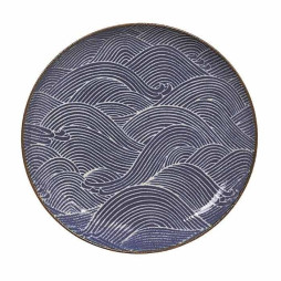 Assiette japonaise bleue en porcelaine SEGAIA motif vagues de l'océan