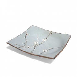 Assiette japonaise carrée Sakura 17.2 cm en grès fin