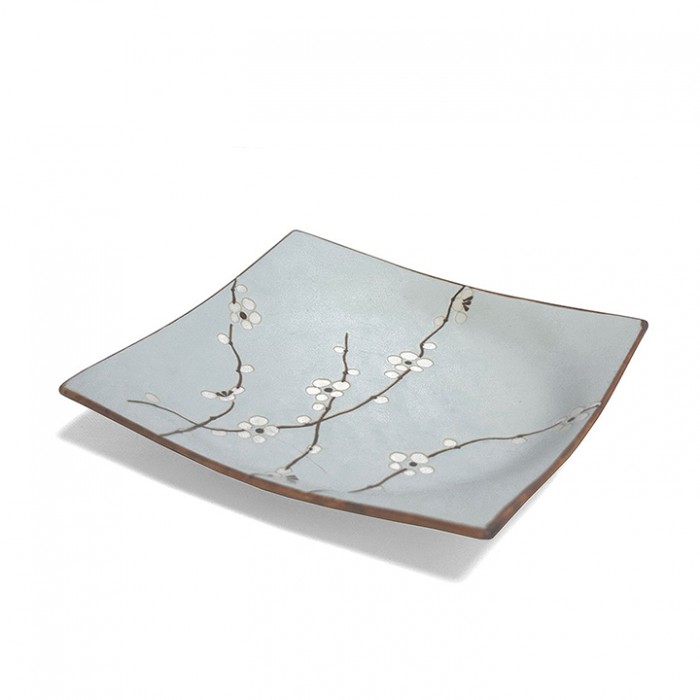 Assiette japonaise carrée Sakura 17.2 cm en grès fin