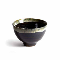 Bol japonais MADARA, noir moucheté et bord émaillé beige
