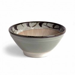 Bol à piler japonais suribachi en porcelaine céladon, intérieur rainuré et frise végétale