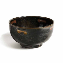 Bol japonais SUKEBI noir moucheté, avec des taches couleur corail