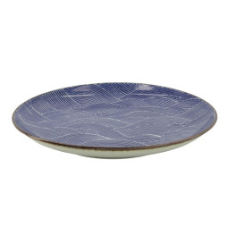 Assiette japonaise bleue en porcelaine SEGAIA motif vagues de l'océan