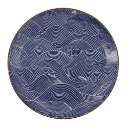 Assiette japonaise bleue en porcelaine SEGAIA motif vagues de l'océan