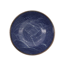 Bol miso japonais bleu en porcelaine et motif blanc, vagues de l'océan
