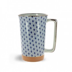 mug japonais asanoha bleu 340 ml motif feuilles de chanvre stylisees