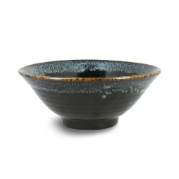 Bol japonais MIGAWA 2 en grès fin blanc émail noir et bord au pinceau