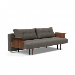 Modulable avec une structure en métal, pieds et accoudoirs en chêne massif.