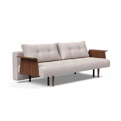RECAST, canapé-lit compact et fonctionnel avec accoudoirs en bois.