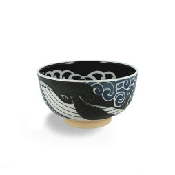 KUJIRA, bol à miso en céramique de qualité, décor bleu sur fond blanc.