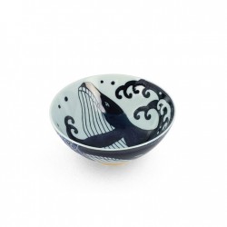 KUJIRA, bol à riz en céramique de qualité, décor bleu sur fond blanc.