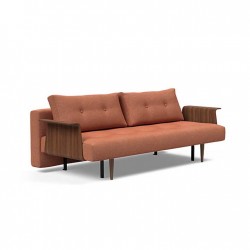 RECAST, canapé-lit compact et fonctionnel avec accoudoirs en bois.