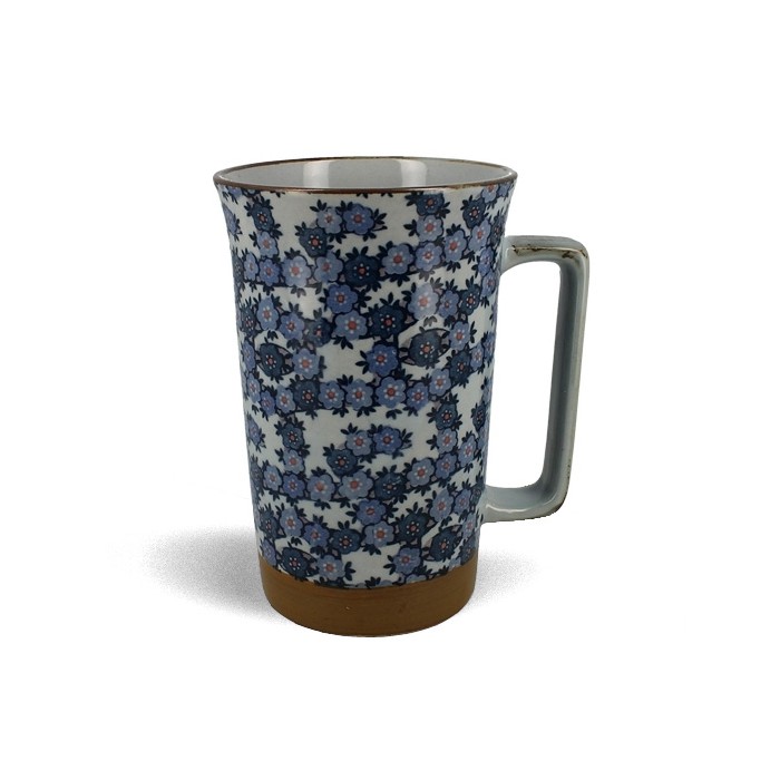 grand mug du japon fleurettes bleues 600 ml bleu gris anse large