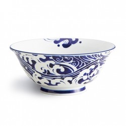 Bol ramen japonais blanc motif vagues bleues pour nouilles et soupe