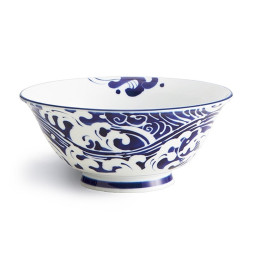 Bol ramen japonais blanc motif vagues bleues pour nouilles et soupe