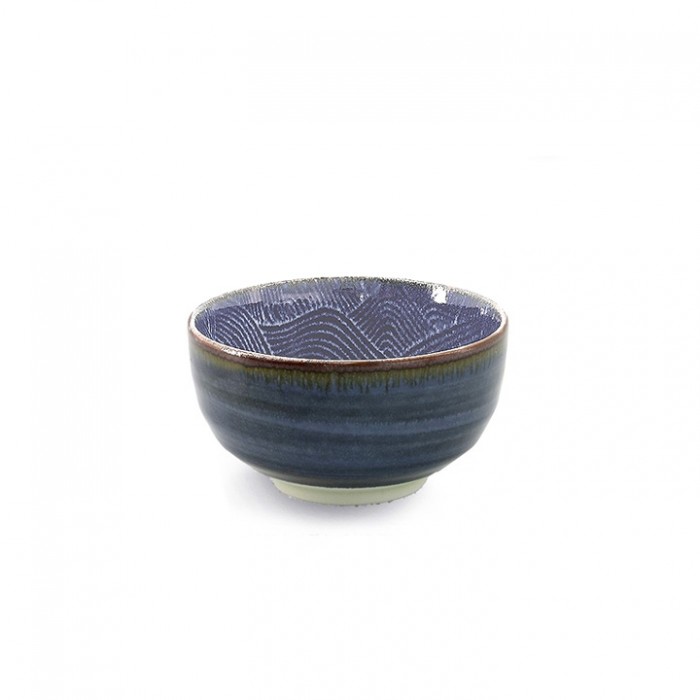 Bol japonaise bleue en porcelaine SEGAIA motif vagues de l'océan