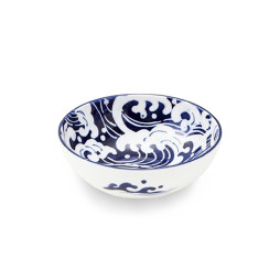 Bol japonais bleu et blanc motif vagues pour riz et soupe