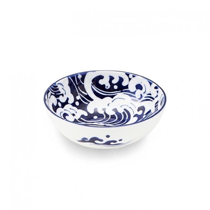 Bol japonais bleu et blanc motif vagues pour riz et soupe