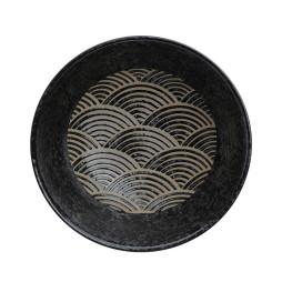 Bol à RAMEN UZU du Japon en porcelaine opaque, émail noir et rouge