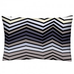 Taie d’oreiller BANTU en satin de coton, zigzags gris, taupe et bleu nuit