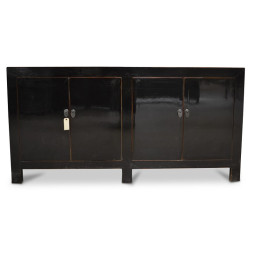 Bahut noir laqué Chinois en pin 4 portes