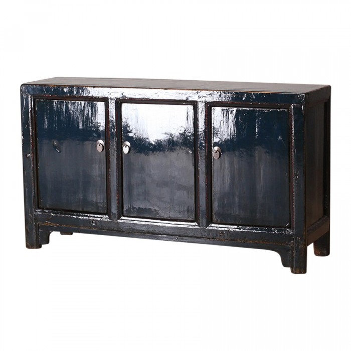 Bahut bleu laqué Chinois en orme 3portes