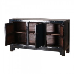 Bahut bleu laqué Chinois en orme 3portes