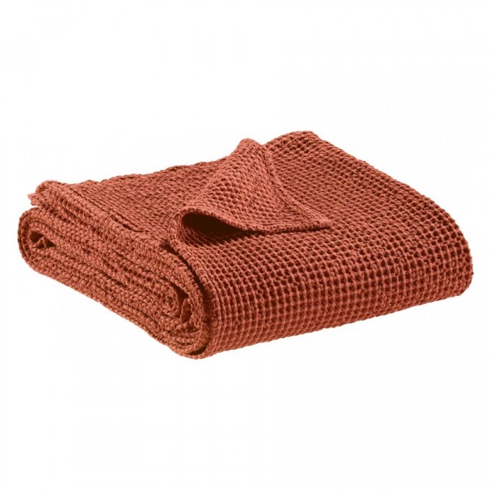 Jeté de lit MAIA de Vivaraise IVOIRE coton gaufré façon nid d'abeille