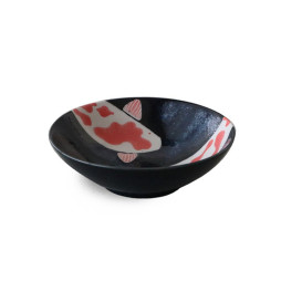 Grande coupe KOÏ  carpe du Japon, en porcelaine émaillée bleu cobalt