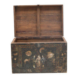 Coffre ancien peint à la main – Peuplier du Shanxi | Pièce unique centenaire
