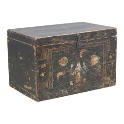Coffre ancien peint à la main – Peuplier du Shanxi | Pièce unique centenaire