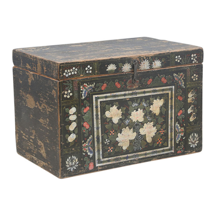 Coffre ancien peint à la main – Peuplier du Shanxi | Pièce unique centenaire