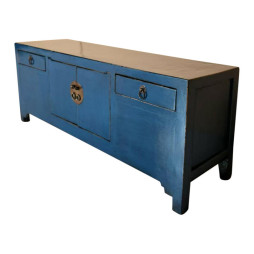 Petite armoire basse – Orme ancien bleu | Meuble vintage de caractère