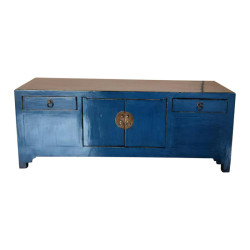 Petite armoire basse – Orme ancien bleu | Meuble vintage de caractère