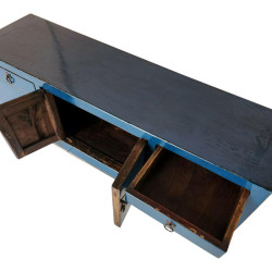 Petite armoire basse – Orme ancien bleu | Meuble vintage de caractère