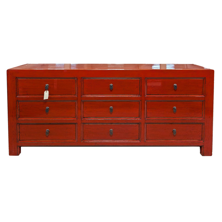 Commode rouge – Grand meuble asiatique | Élégance et caractère