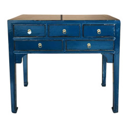 Bureau ancien en orme patiné bleu – Élégance vintage