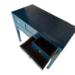 Bureau ancien en orme patiné bleu – Élégance vintage
