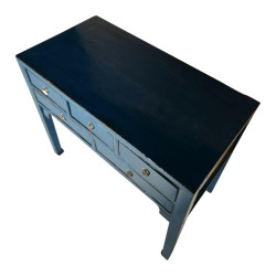 Bureau ancien en orme patiné bleu – Élégance vintage