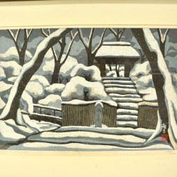 L'hiver au temple Giō-ji | Estampe originale de Masao Ido