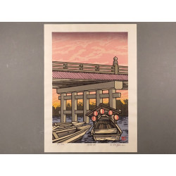 Karahashi no Asa - Matin au pont de Karahashi | Estampe de Katsuyuki Nishijima