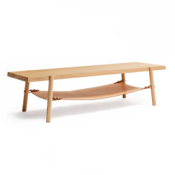 Table basse cuir et bois massif AMAC